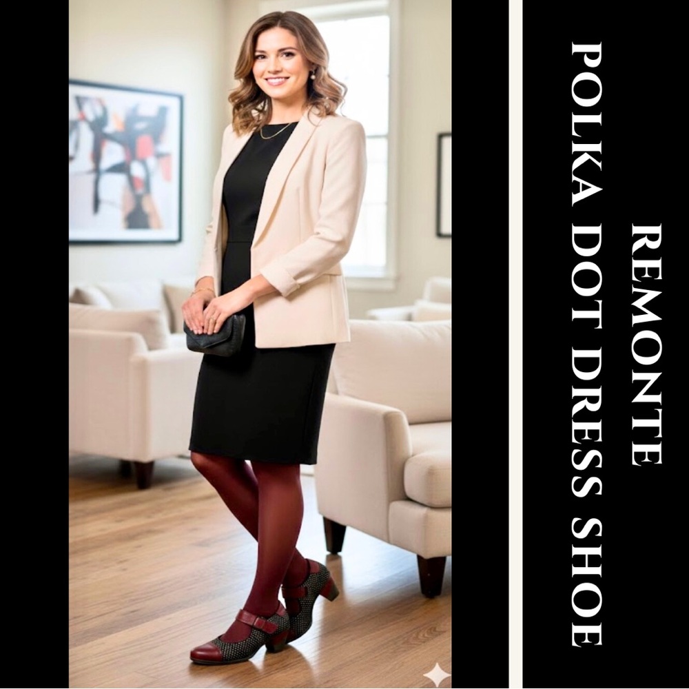 Remonte Black and Burgundy Polka Dot Heels